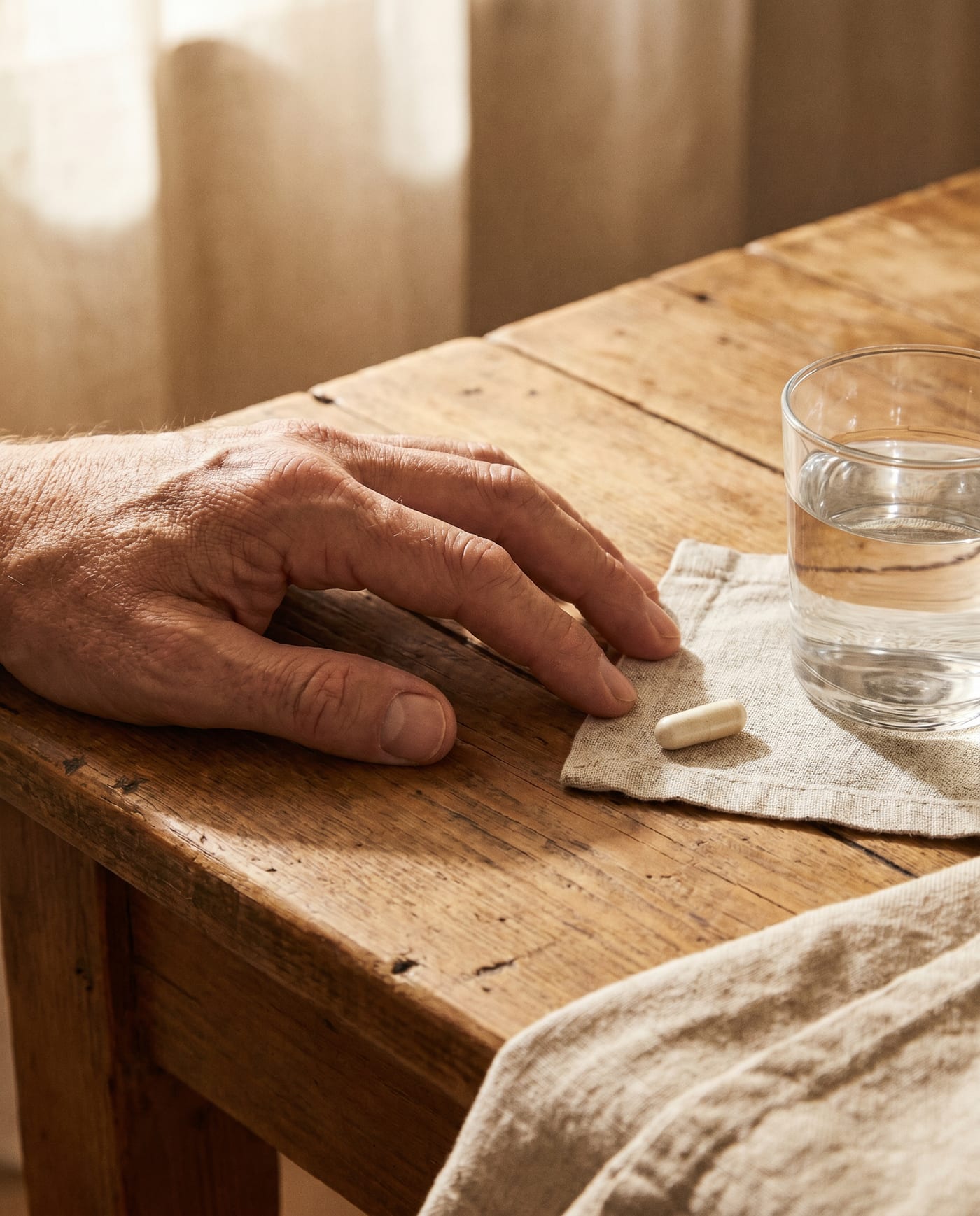 Cápsula y vaso de agua