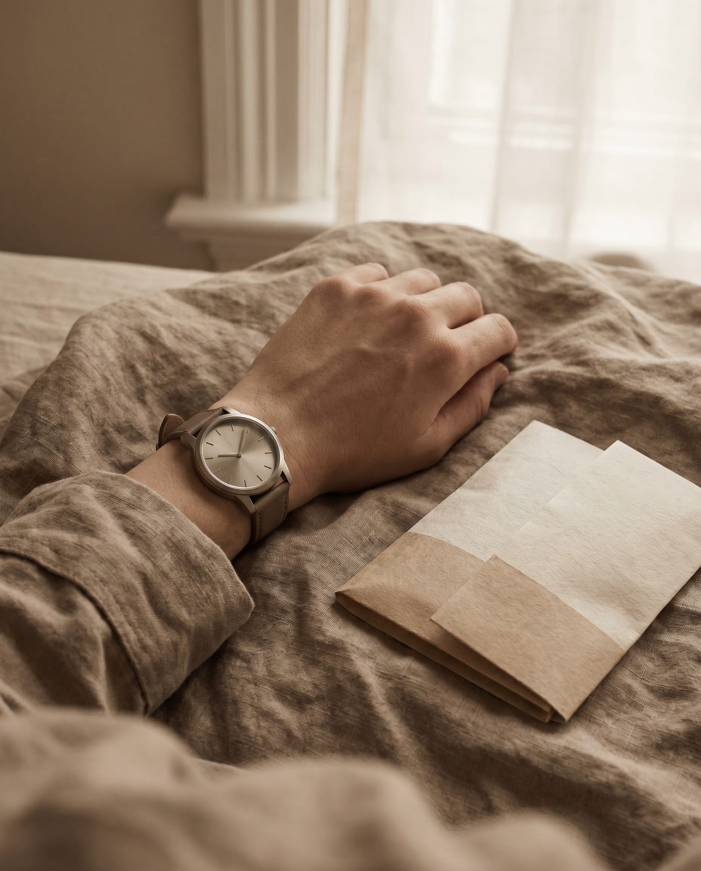 Muñeca con reloj junto al sachet